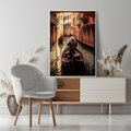 Obraz w ramie 80x120 - Spokojna Wenecja - gondolier w gondoli, kanały Wenecji - rama biała