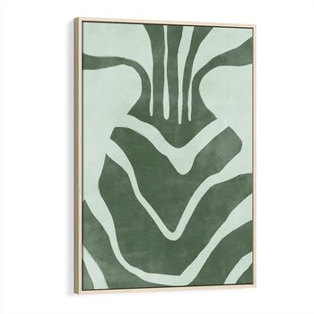 Obraz w ramie 50x70 - Zieleń Odpoczynku - zielony plakat, nieregularne splątane linie - rama drewno