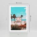 Plakat w ramie 50x70 - Plaża, Palmy i Spokój Miami - budka ratownika, plaża Miami - rama biała