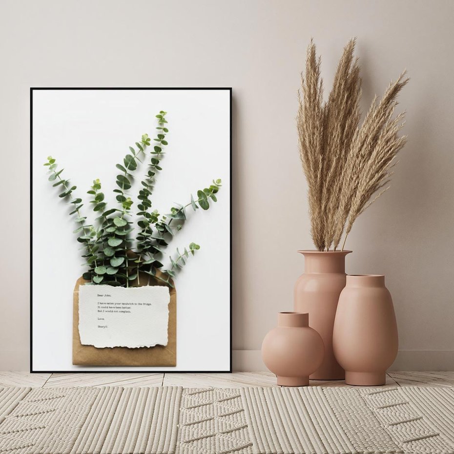 Obraz w ramie 50x70 - Eukaliptusowa harmonia - eukaliptus, liście - rama czarna