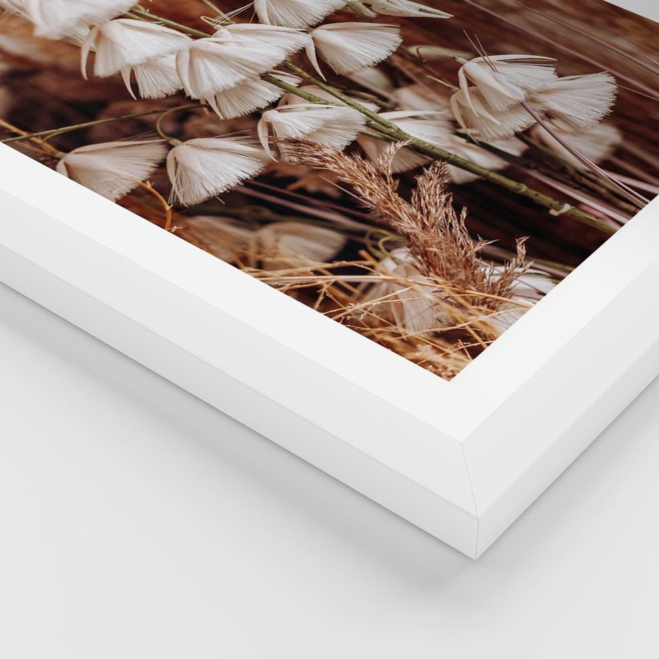 Plakat w ramie 40x50 - Boho Styl z Suchymi Trawami - suche trawy, bogo styl - rama biała