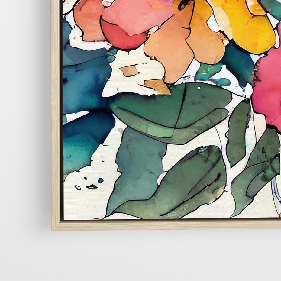 Obraz w ramie 80x80 - Kwiatowy Impuls Kolorów - abstrakcyjne kolorowe kwiaty, szkic - rama drewno