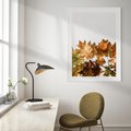 Plakat w ramie 40x50 - Suche Żółte Liście w Malowniczym Ujęciu - liście, żółte - rama biała