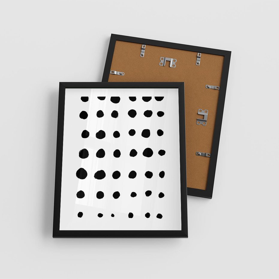 Plakat w ramie 40x50 - Migocące Anomalie - abstrakcyjna kompozycja z czarnych kropek, minimalistyczny czarno bialy plakat - rama czarna