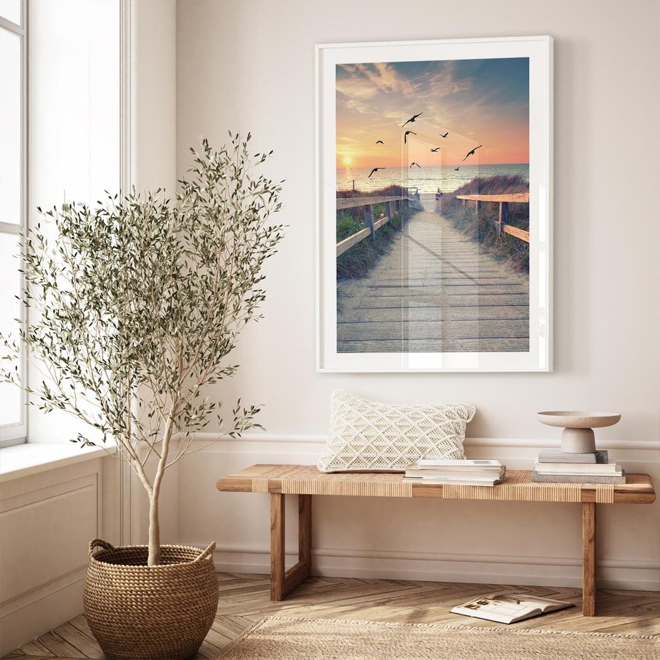 Plakat bez ramy 21x30 - Sielanka nad brzegiem - plaża, pomost