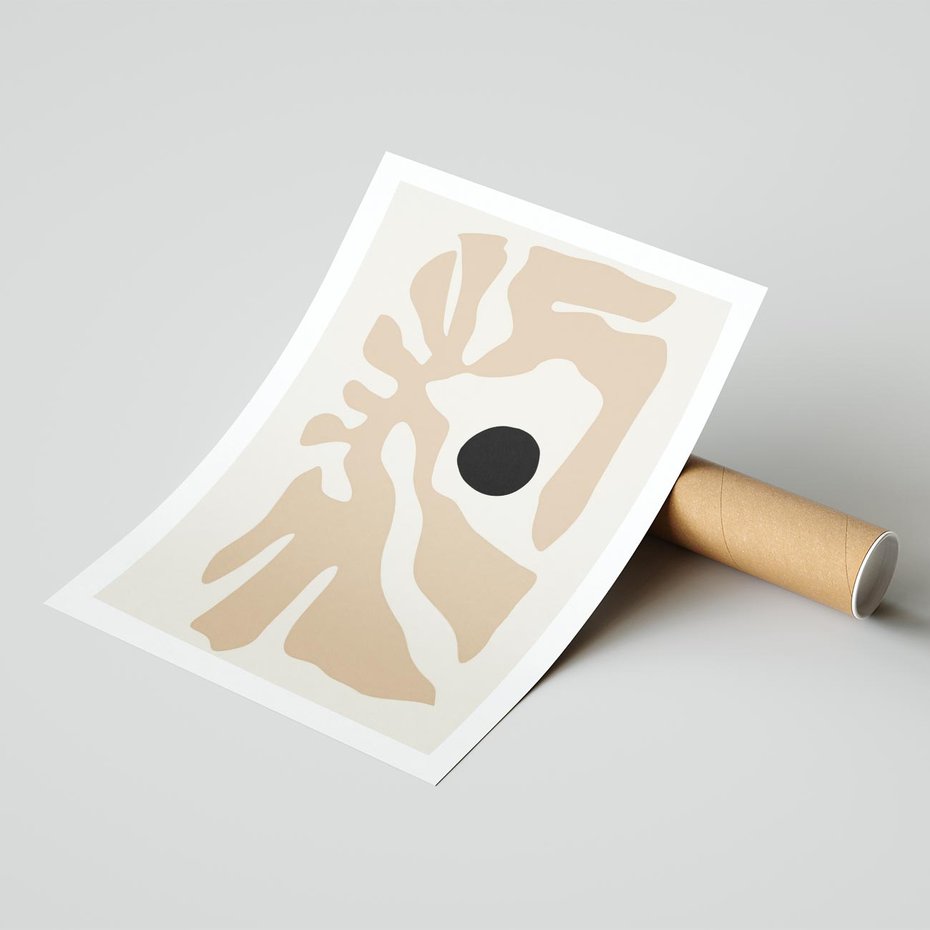 Plakat bez ramy 21x30 - Eksploracja Abstrakcji - beżowa absrakcyjna kompozycja, czarny akcent