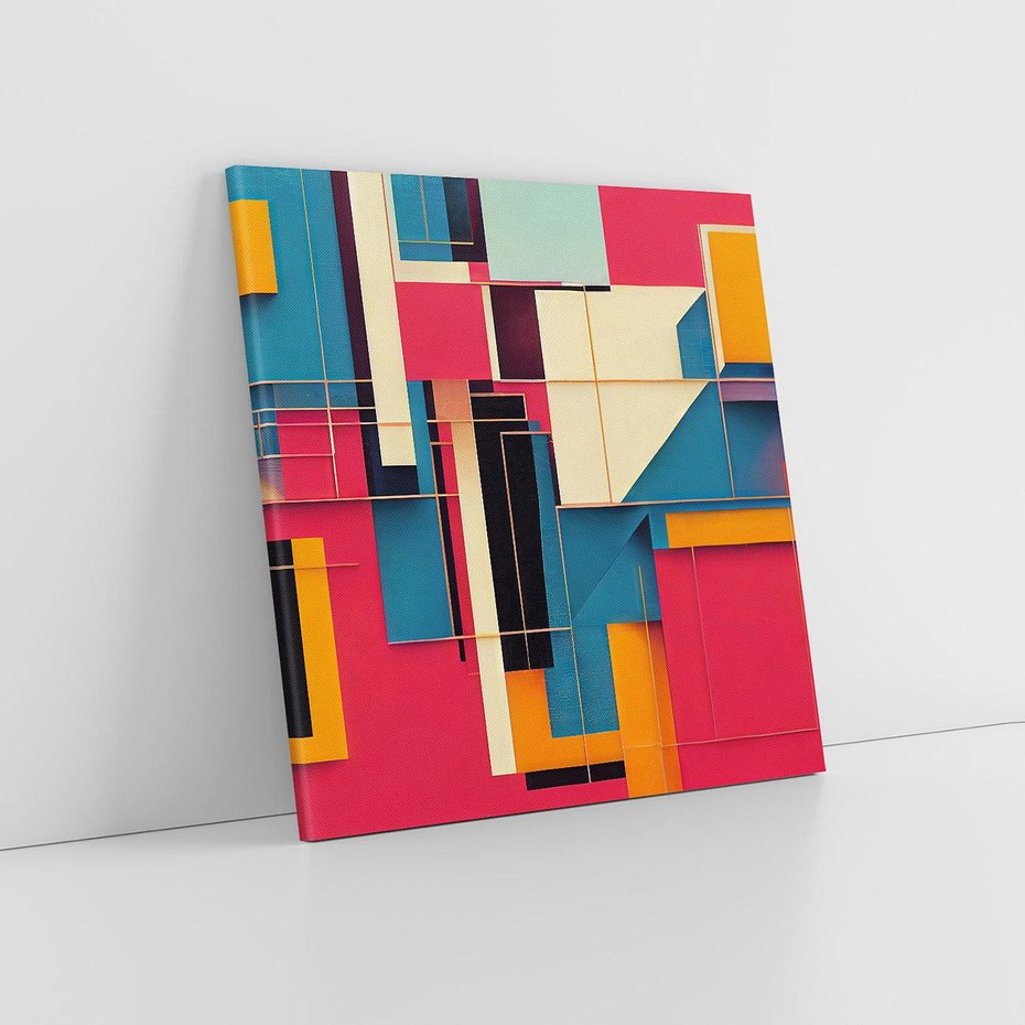 Obraz na płótnie 60x60 - Przejście przez labirynt myśli - kolorowa abstrakcja, instalacja z prostokątów i linni