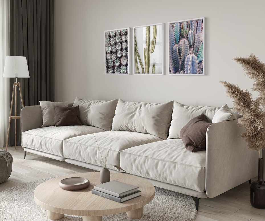 Zestaw obrazy w ramie 40x50 galeria - Kaktusy, liście, boho - rama biała