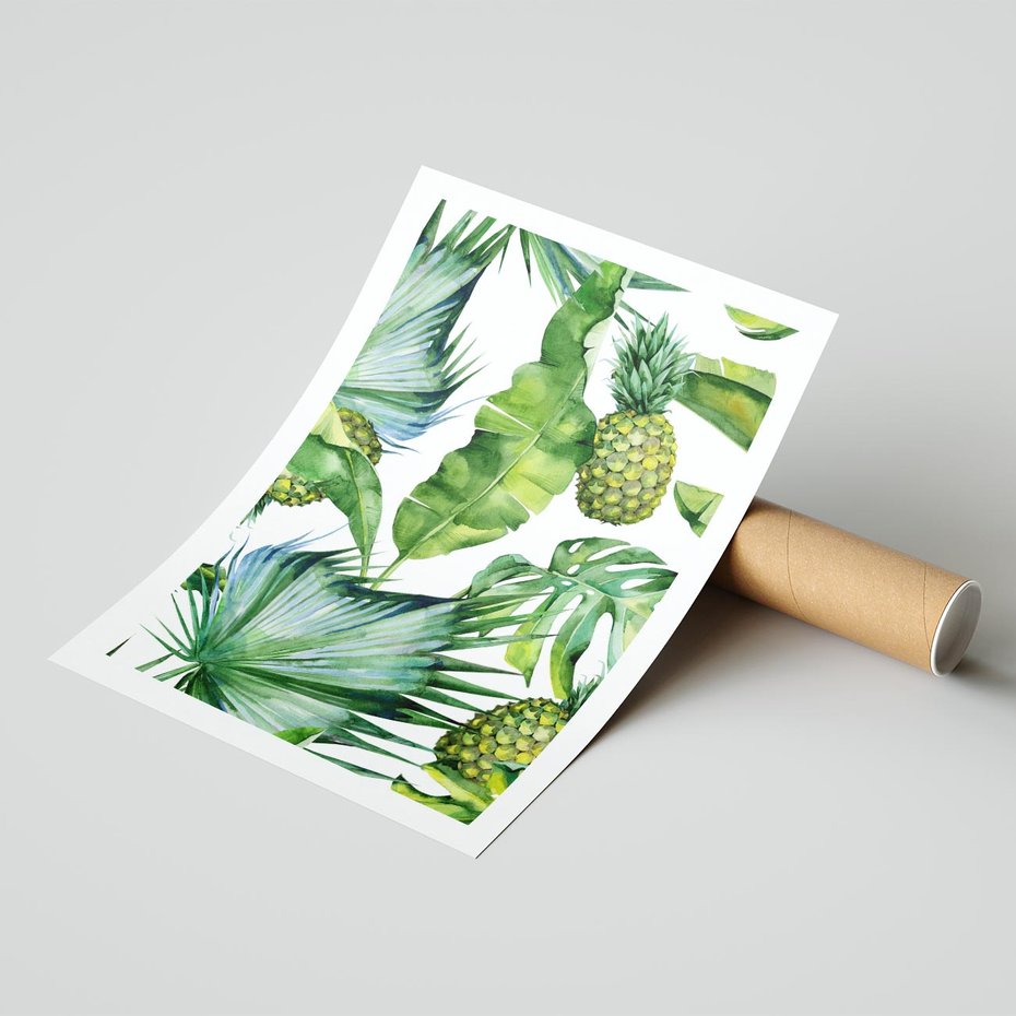 Plakat bez ramy 21x30 - Oaza Natury - liście, tropikalne