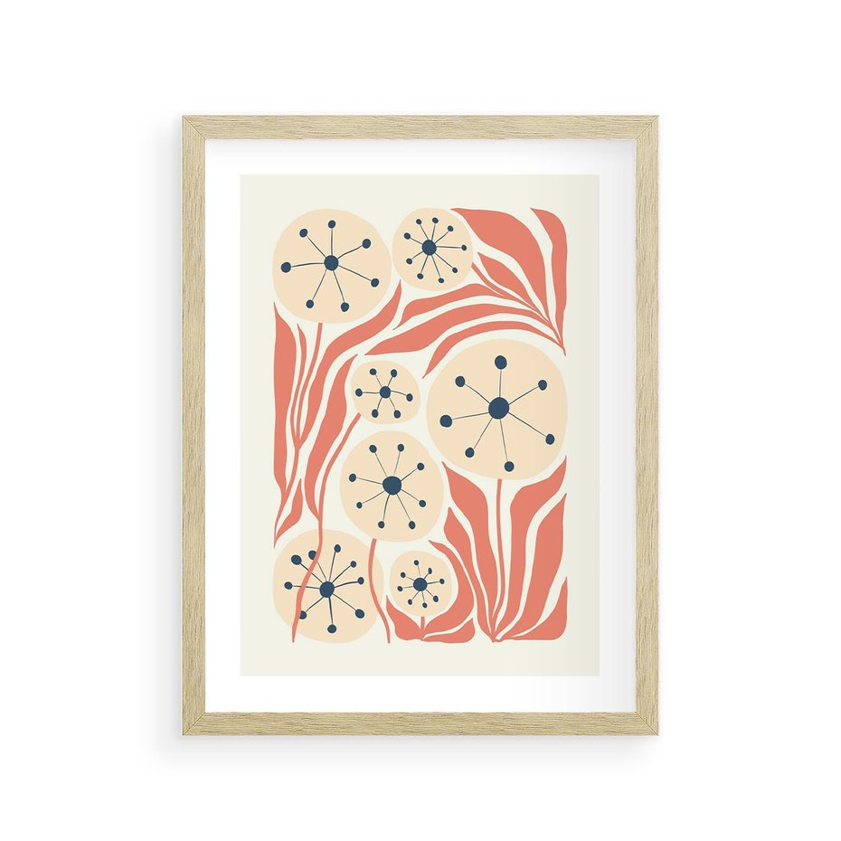 Plakat w ramie 30x40 - Impresje Harmonii - abstrakcyjne kwiaty, rośliny - rama drewno