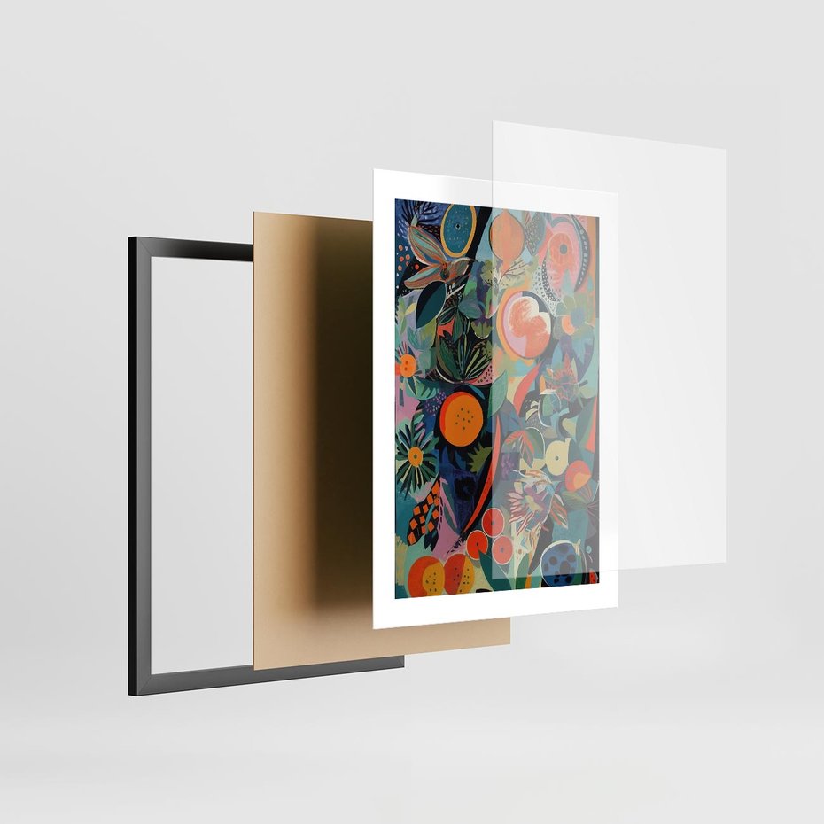 Plakat w ramie 30x40 - Echa Nietuzinkowych Wzorców - abstrakcyjny obraz olejny, jak picasso - rama czarna