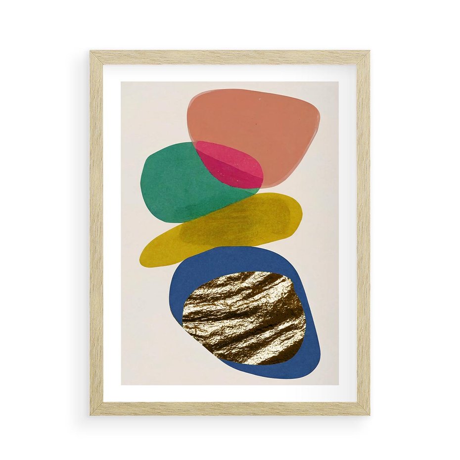 Plakat w ramie 50x70 - Kolorowe Przenikanie Kształtów - abstrakcyjne formy, obraz olejny - rama drewno