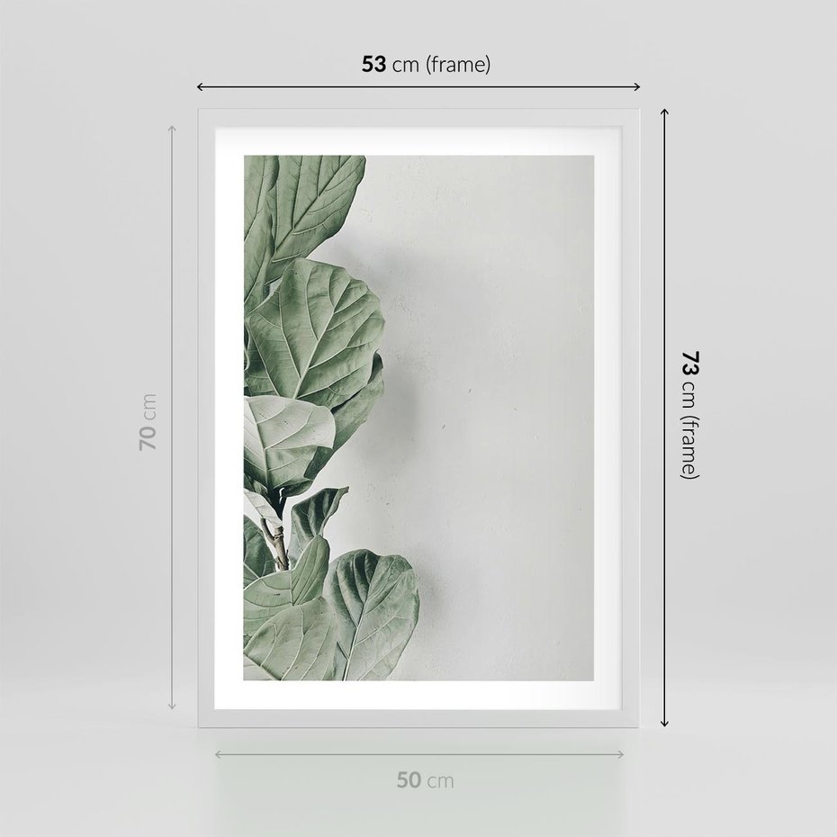 Plakat w ramie 50x70 - Minimalistyczna Harmonia: Zieleń Liści - zieone liście, kompozycja - rama biała