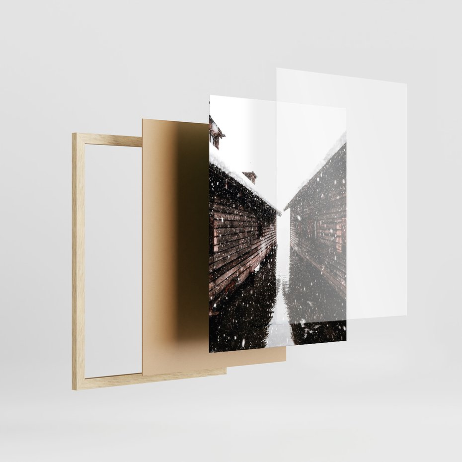 Zestaw obrazy w ramie 40x50 galeria - Domki, w, górach, zima, perspektywa - rama drewno