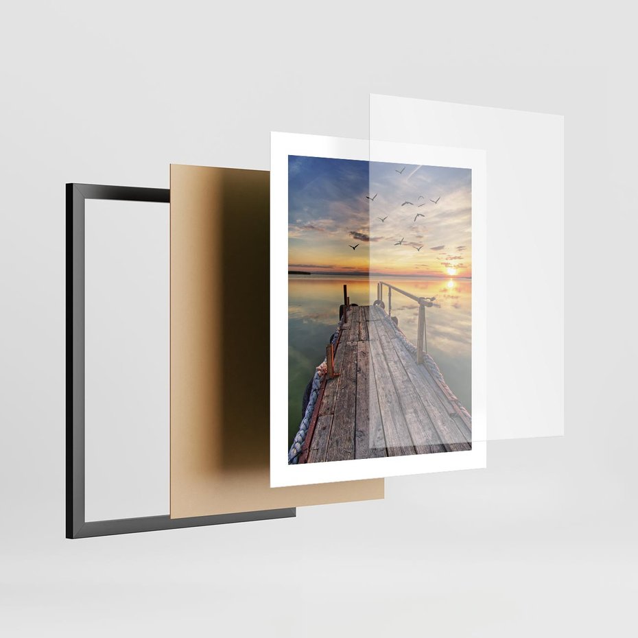 Plakat w ramie 40x50 - Spokojny pomost nad jeziorem - pomost, jezioro - rama czarna