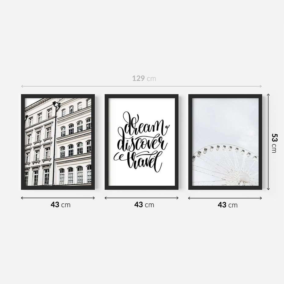 Zestaw obrazy w ramie 40x50 galeria - Typografia, podróż, miasto - rama czarna