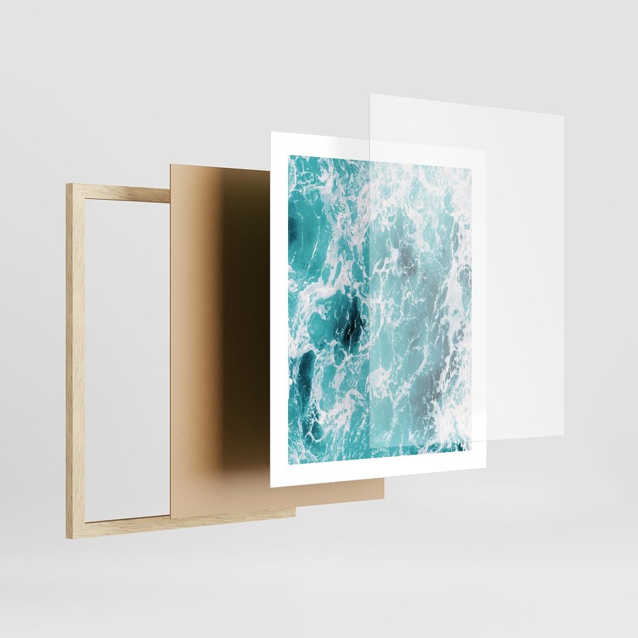 Plakat w ramie 40x50 - Wzburzony Ocean: Widok Z Góry - wzburzony ocean, błękitna woda - rama drewno