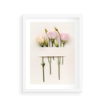 Plakat w ramie 50x70 - Białe kwiatowe uniesienia - białe, kwiaty - rama biała