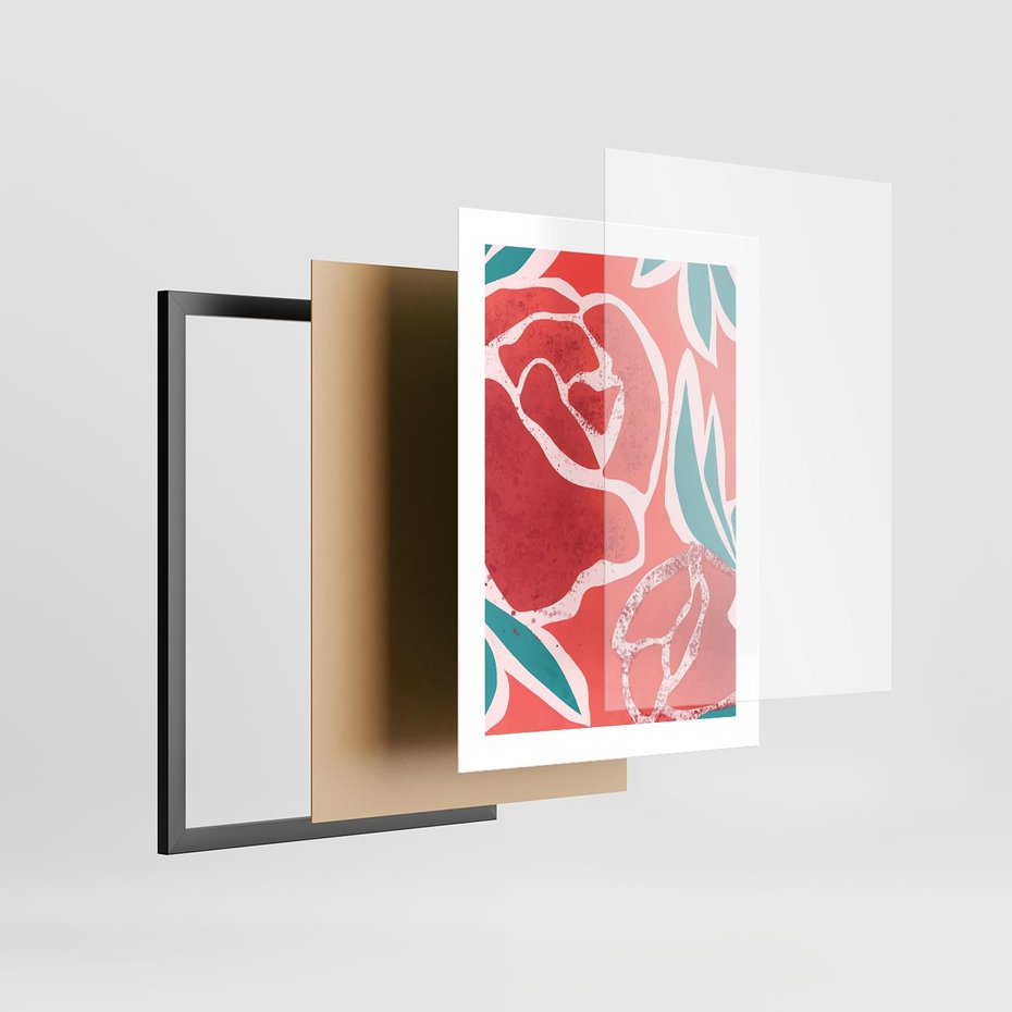 Plakat w ramie 30x40 - Rozkwitające Kształty - nowoczesny plakat, abstrakcyjne róże - rama czarna