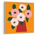 Obraz w ramie 80x80 - Harmonijne Granice - abstrakcyjne kwiaty, żółte tło - rama drewno