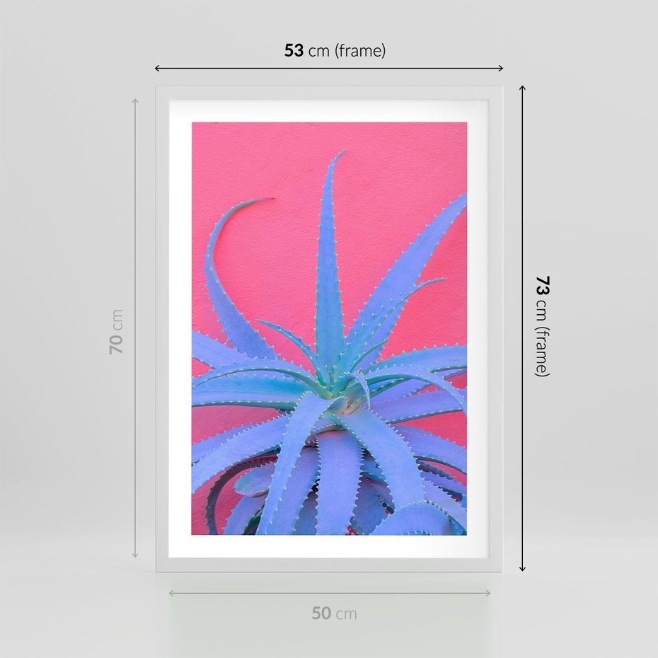 Plakat w ramie 50x70 - Piękno Pustyni - kaktusy, liście - rama biała