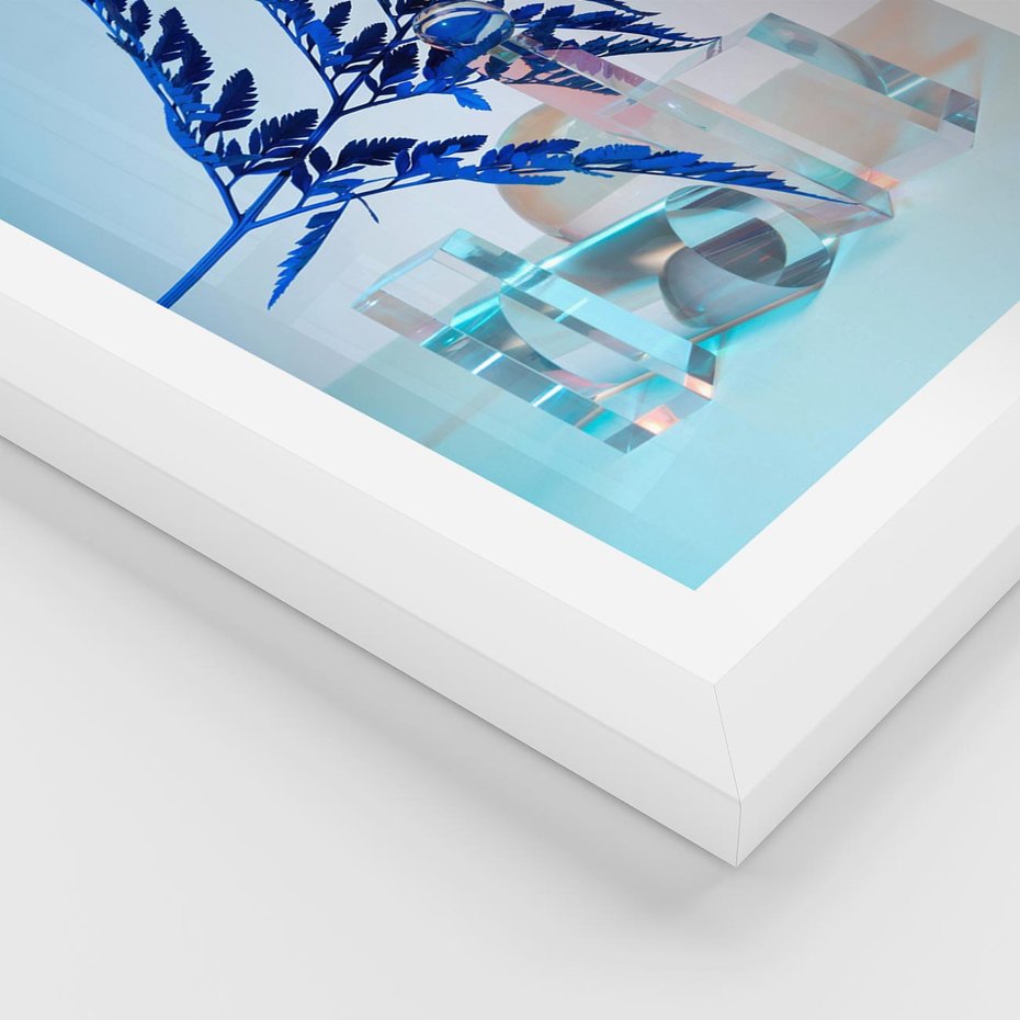 Plakat w ramie 30x40 - Intensywny Kolor Natury - liście, kobalt - rama biała