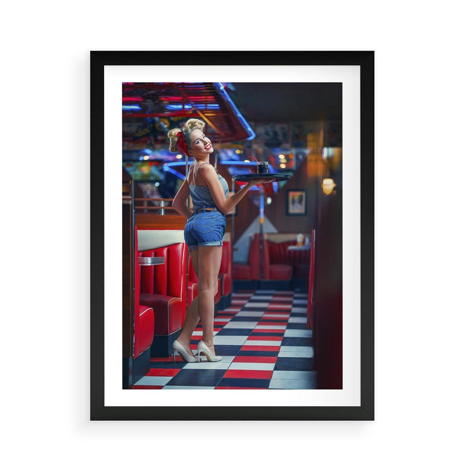 Plakat w ramie 50x70 - Czas Na Wyjątkowy Posiłek - restauracja, retro - rama czarna