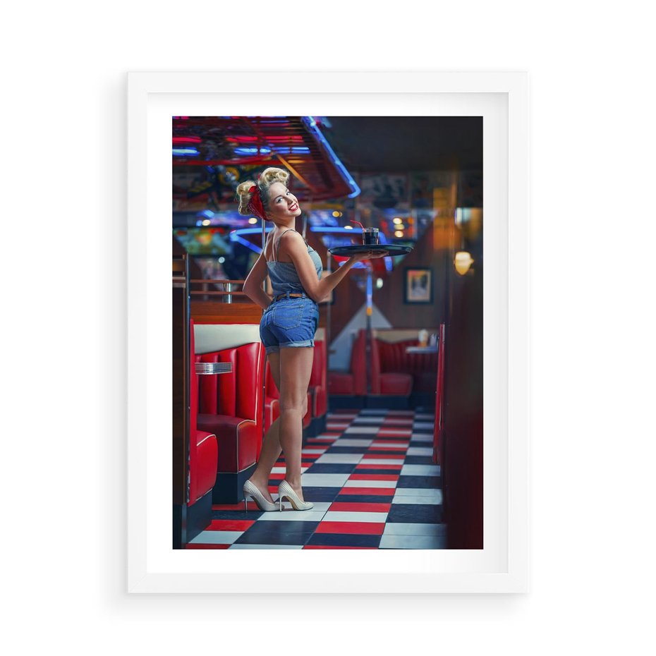 Plakat w ramie 50x70 - Czas Na Wyjątkowy Posiłek - restauracja, retro - rama biała