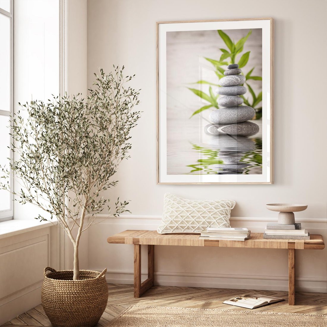 Plakat w ramie 30x40 - Spa kamienie: naturalne piękno - spa, kamienie - rama drewno