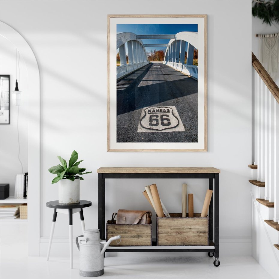 Plakat w ramie 50x70 - Kansas i Route 66 - Kansas, route 66 - rama drewno