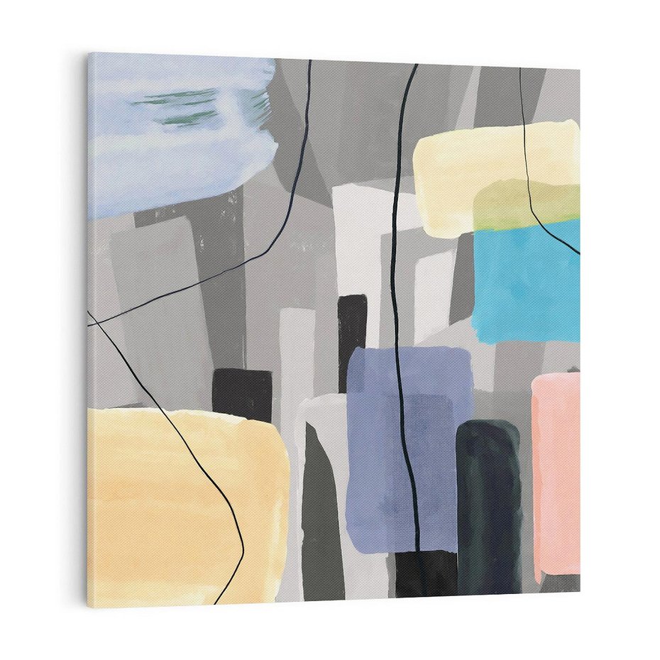 Obraz na płótnie 70x70 - Harmonia w chaosie serca - abstrakcja na szarym tle, kolorowe plamy koloru