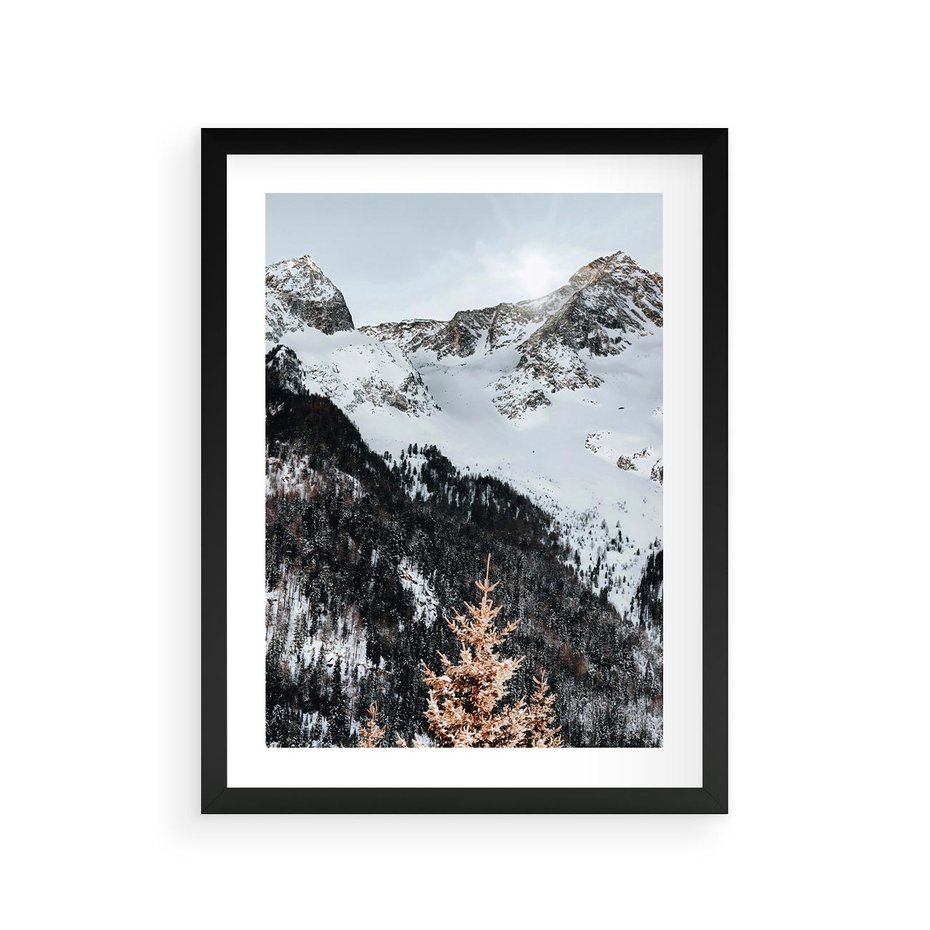 Plakat w ramie 30x40 - Górski Raj - góry, śnieg - rama czarna