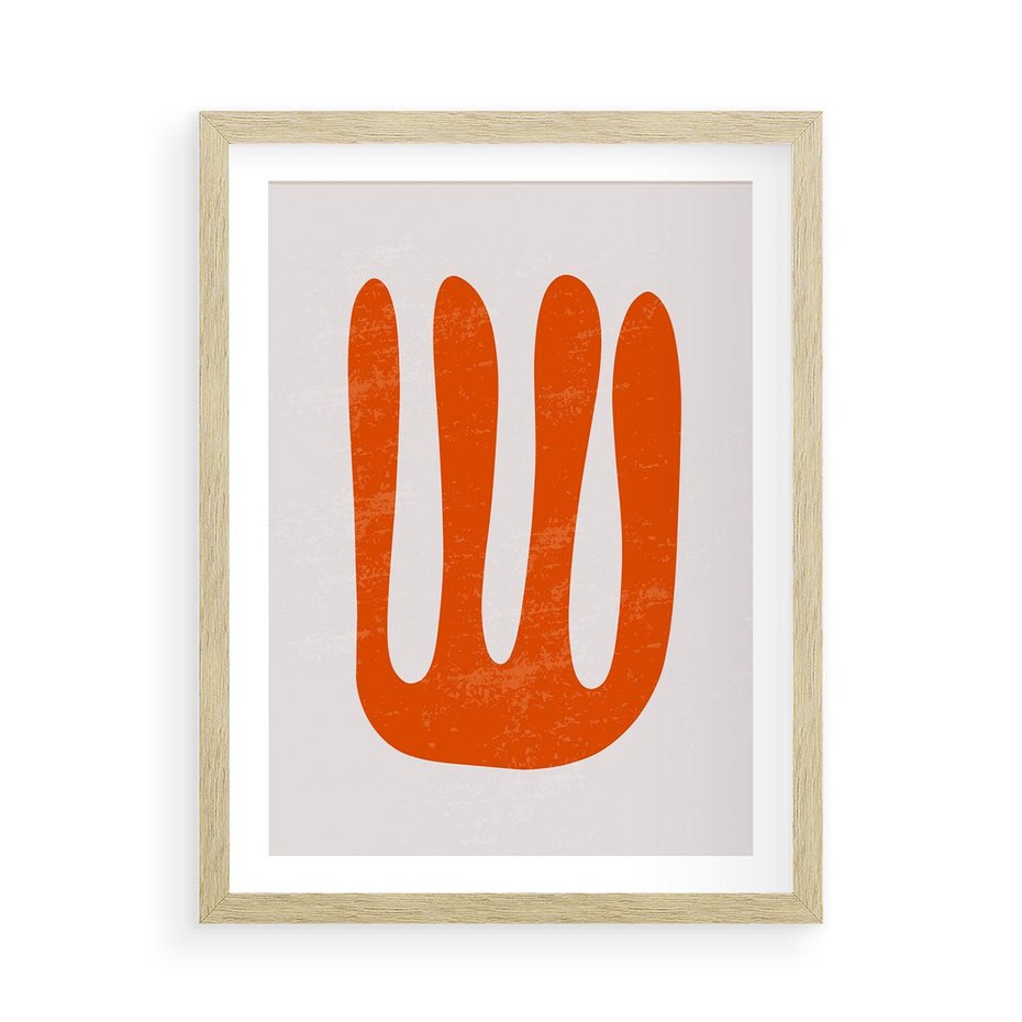 Plakat w ramie 50x70 - Eksploracja Nowego Światła - abstrakcyjna pomarańczowa forma, minimalizm - rama drewno