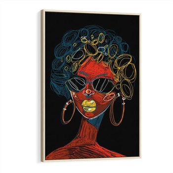 Obraz w ramie 50x70 - Kolorowe Wibracje Rzeczywistości - abstrakcyjny portret kobiety, twarz - rama drewno