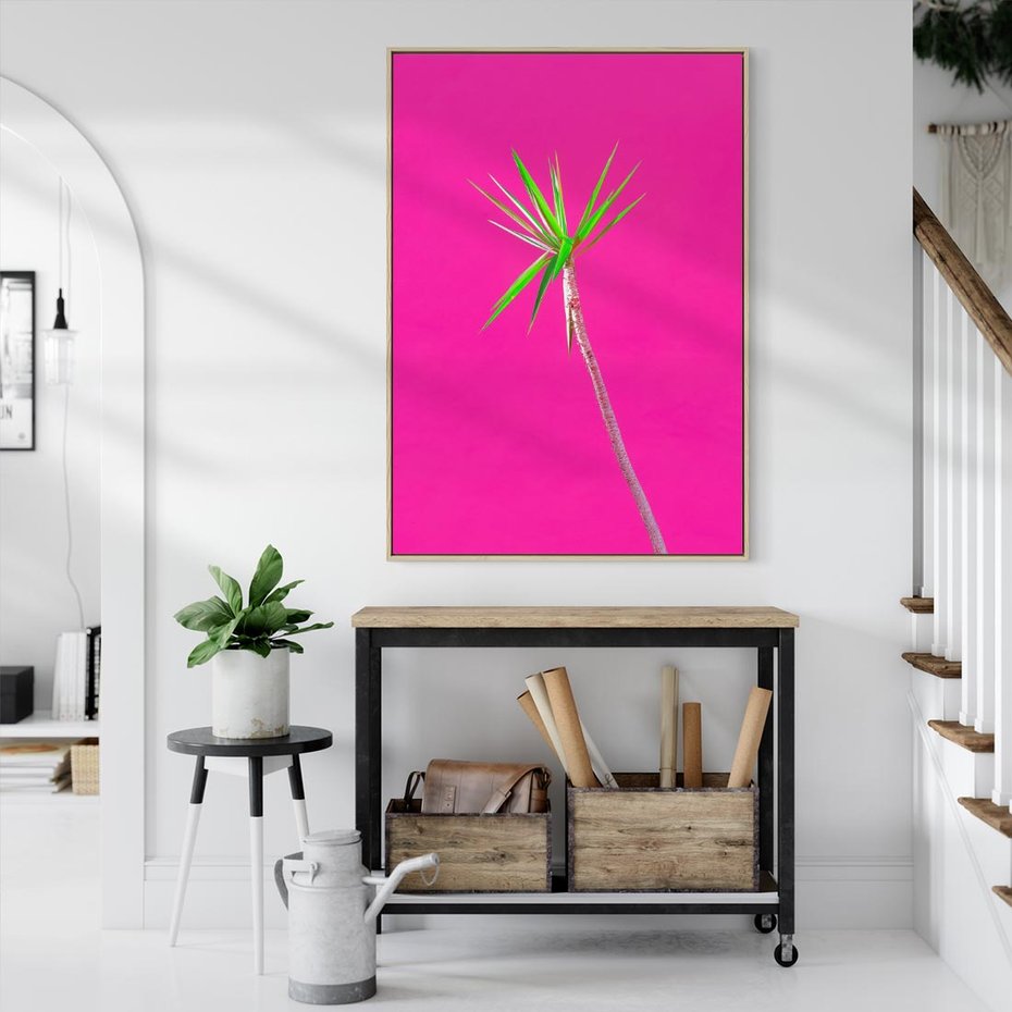 Obraz w ramie 70x100 - Retro Stylizacja - palma, liście - rama drewno