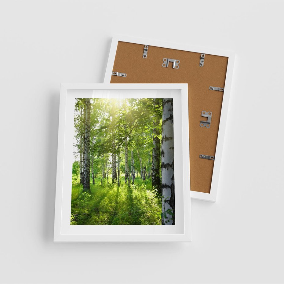 Plakat w ramie 40x50 - Lasowa Księżycowa Noc - las, drzewa - rama biała