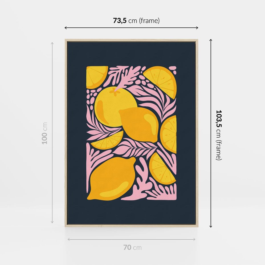 Obraz w ramie 70x100 - Kreatywne Rytmy - granatowe tło, nowoczesna kompozycja - rama drewno