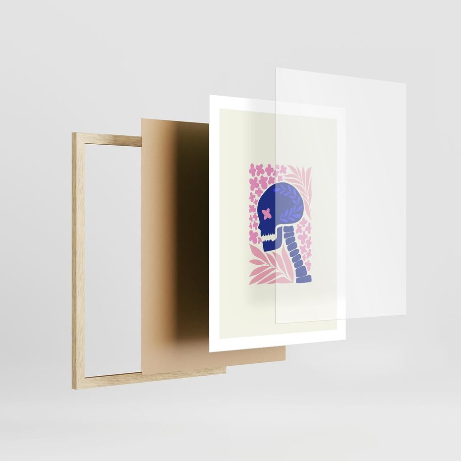Plakat w ramie 50x70 - Żart z Czaszką - abstrakcja, sztuka nowoczesna - rama drewno