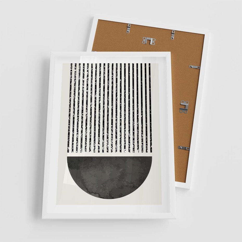 Plakat w ramie 50x70 - Taniec Impulsów - abstrakcyjne czarno białe formy, minimalizm - rama biała