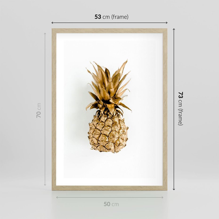 Plakat w ramie 50x70 - Ekskluzywny Akcent - złoty, ananas - rama drewno