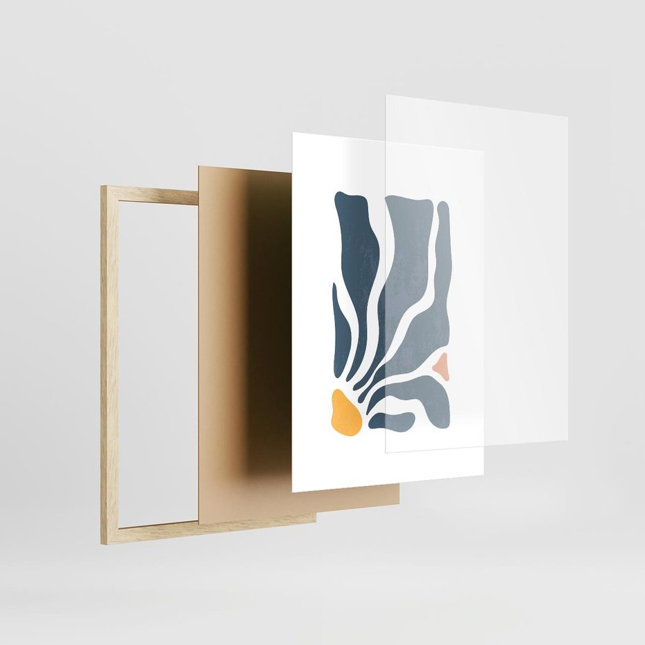 Plakat w ramie 30x40 - Szkice Kwiatowych Promieni - nowoczesna kwiatowa grafika, styl retro - rama drewno