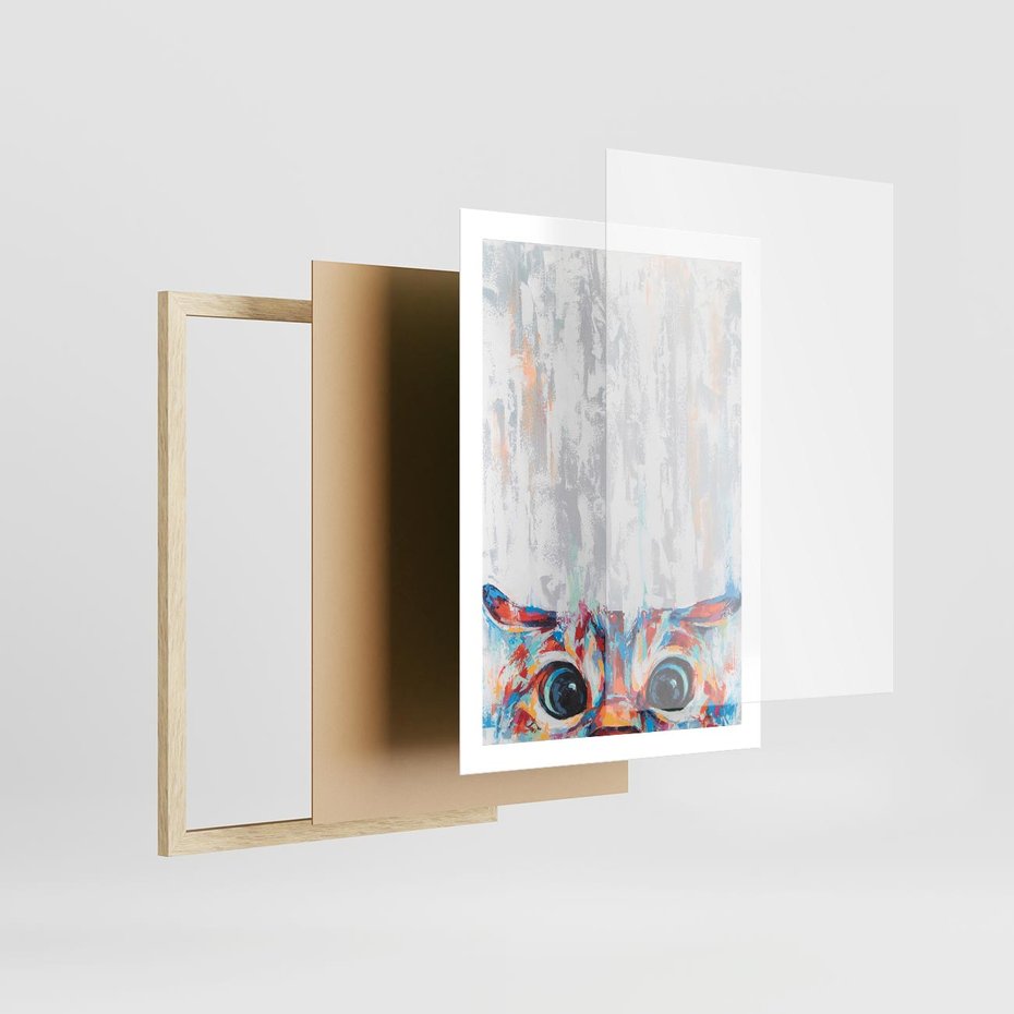 Plakat w ramie 50x70 - Co ja Widzę - obraz olejny, śmieszny obraz kota - rama drewno