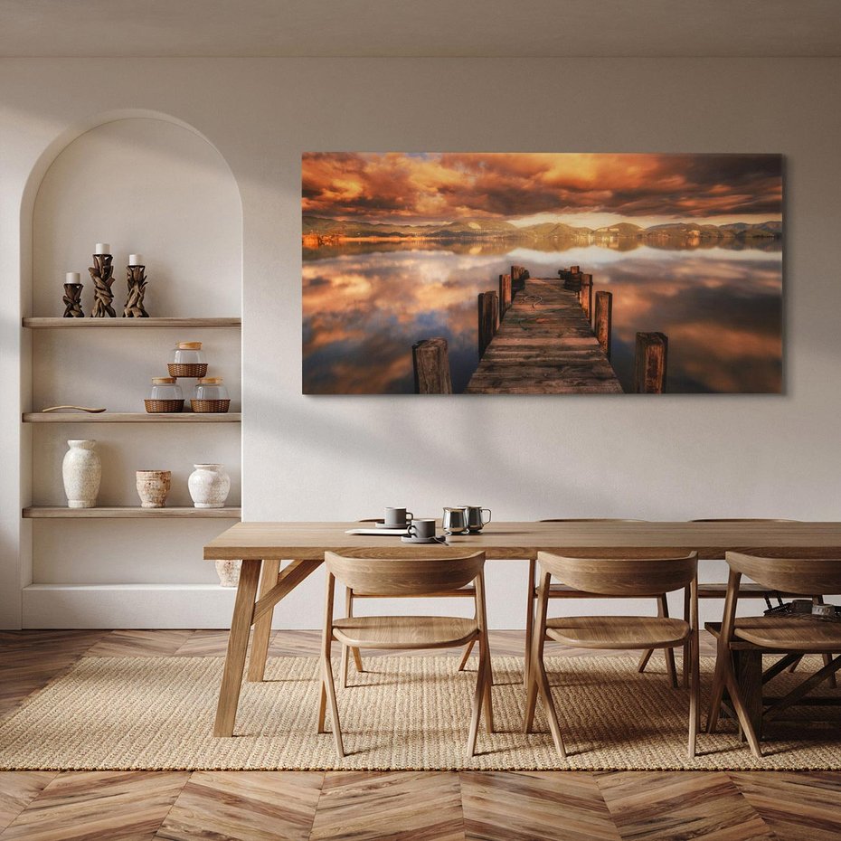 Obraz na płótnie 140x70 - Spacer po molo nad jeziorem - molo, jezioro