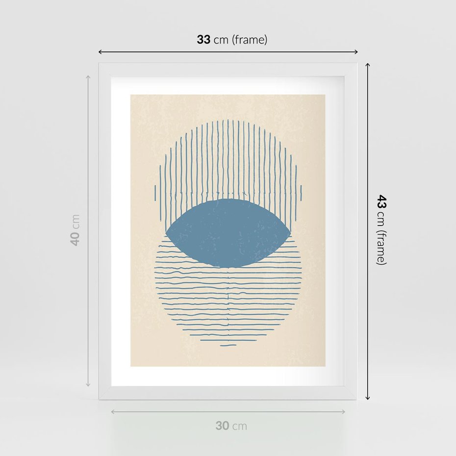 Plakat w ramie 30x40 - Wnętrza Refleksji - geometryczne kształty, koła - rama biała