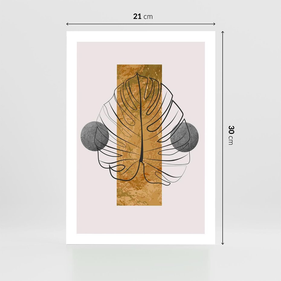 Plakat bez ramy 21x30 - Minimalistyczna Monstera: Złoty Prostokąt - liść  monstery, minimalizm