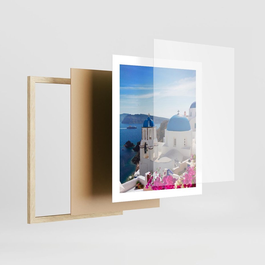 Plakat w ramie 40x50 - Perspektywa na Santorini - Santorini, perspektywa - rama drewno