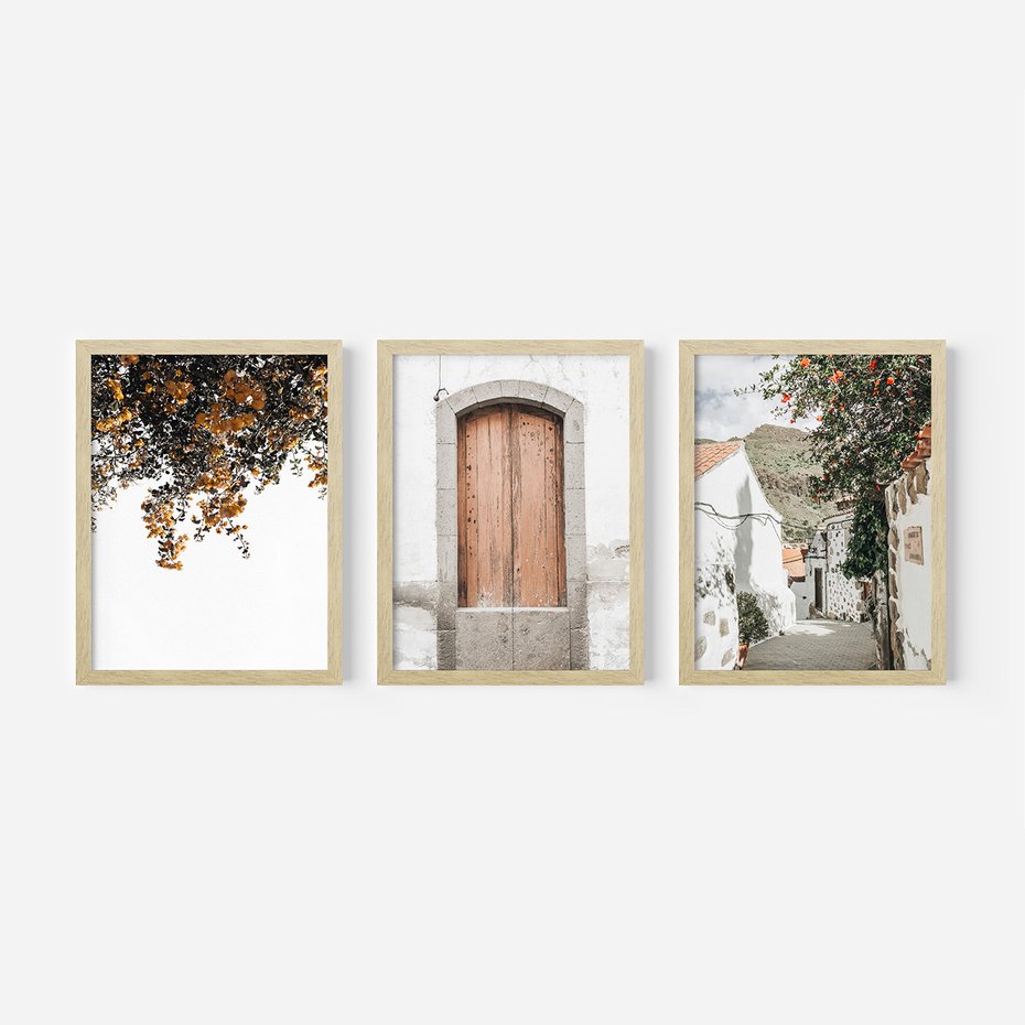 Zestaw obrazy w ramie 50x70 galeria - Stare, drzwi, Włochy, uliczka - rama drewno