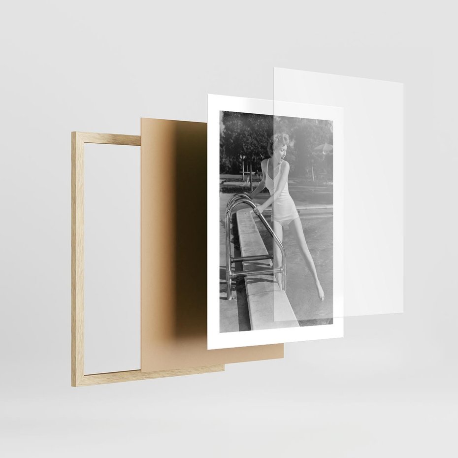Plakat w ramie 30x40 - Retro Basen - retro zdjęcie, czarno białe - rama drewno