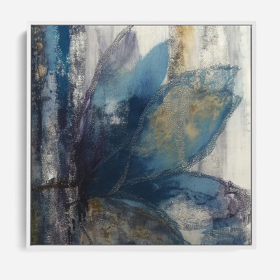 Obraz w ramie 50x50 - Tekstura Kwiatu - olejny obraz, niebieski kwiat - rama biała