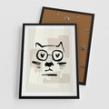 Plakat w ramie 50x70 - Minimalistyczny Kot: Czarna Kreska - kot, grafika - rama czarna